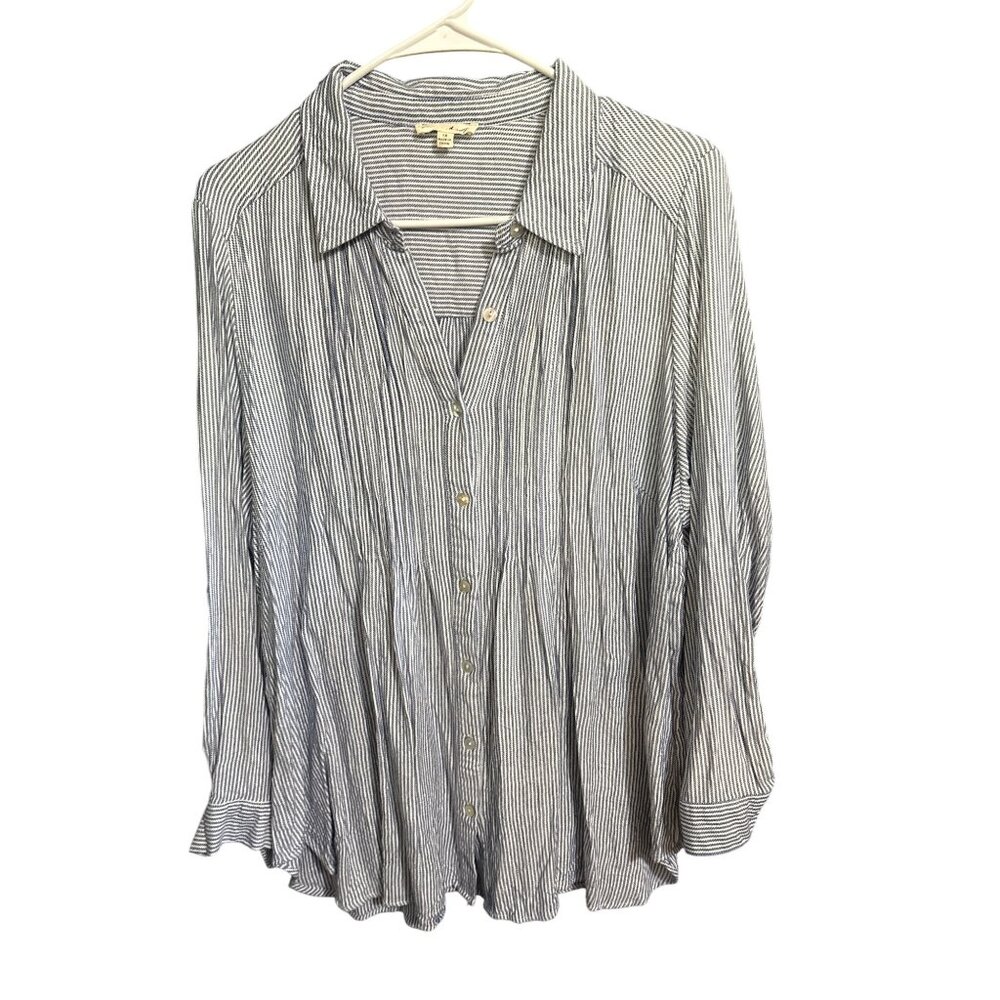 Jane And Delancey Womens Blue‎ & White Striped Button-Up Blouse 1X